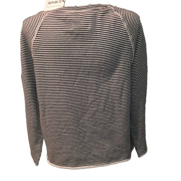 *NWT* For The Republic Distressed Striped Sweatshirt Casual Black White S - Picture 2 of 9